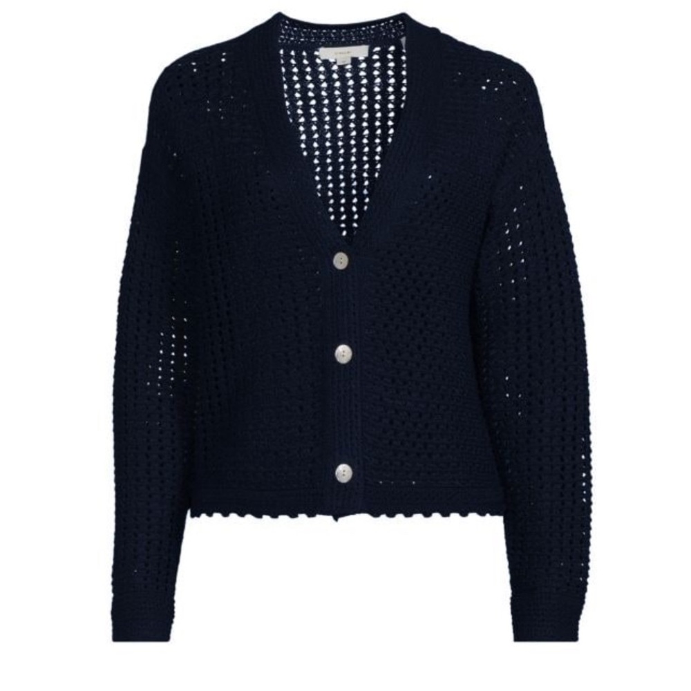 Vince Navy Open-Knit V-Neck Button Cardigan